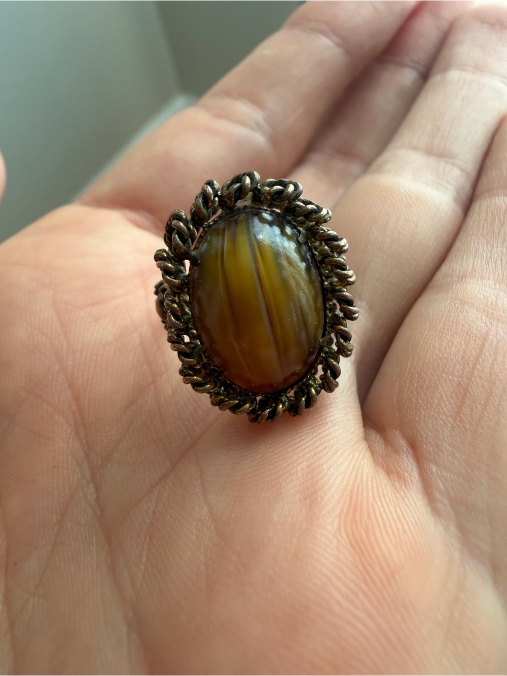 Vintage-Style Olive Green Cabochon Statement Ring
